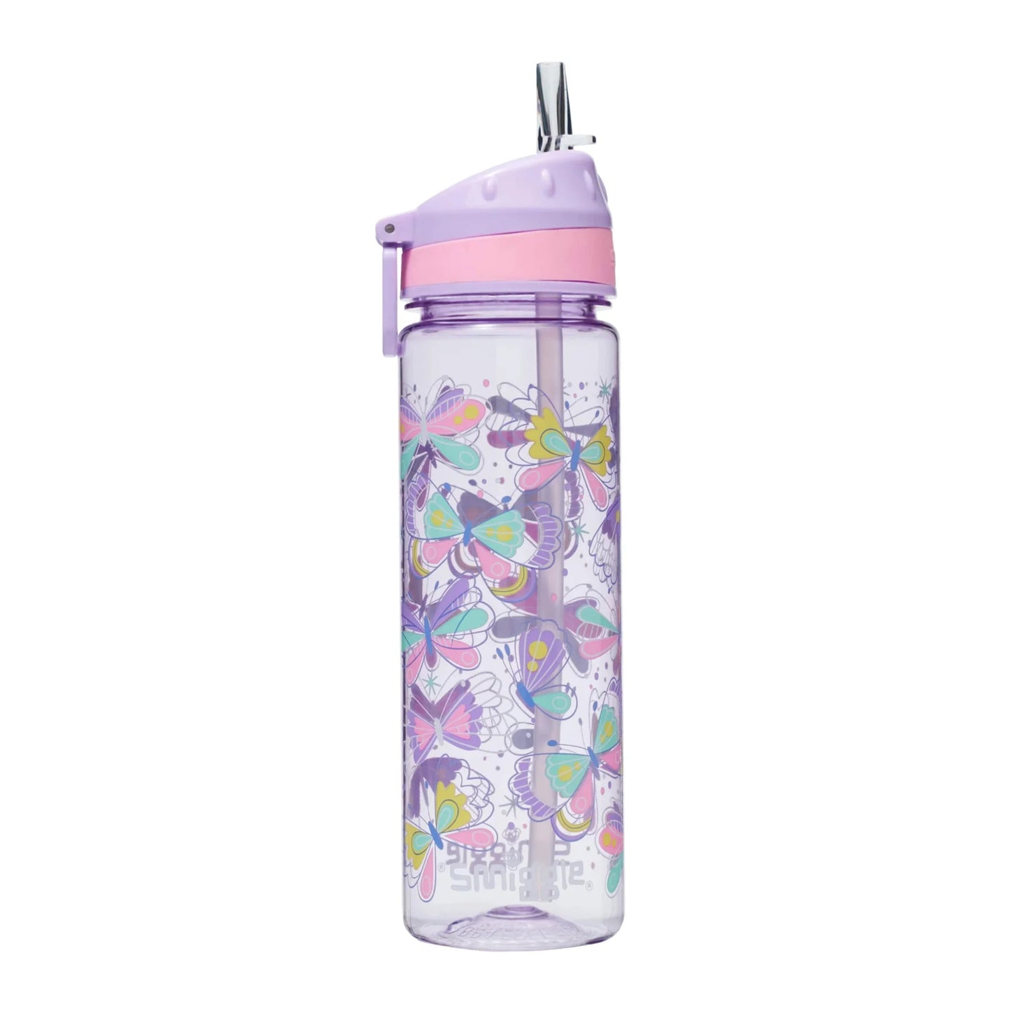 Smiggle - Flutter Butterfly 650ML Water Bottle with Straw